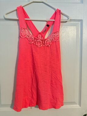 Women’s SO Brand Neon Pink Racerback Tank with Crochet Trim